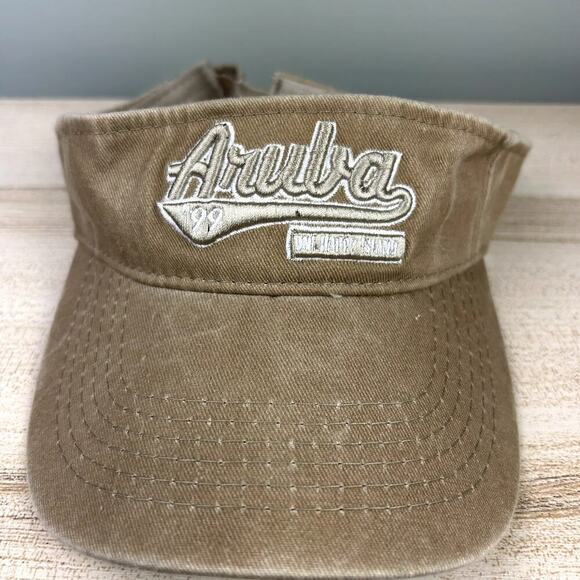 Vintage 90's Aruba Visor Brown Tan Unisex Caribbean Beach Retro VTG Summer Hat - Picture 2 of 10